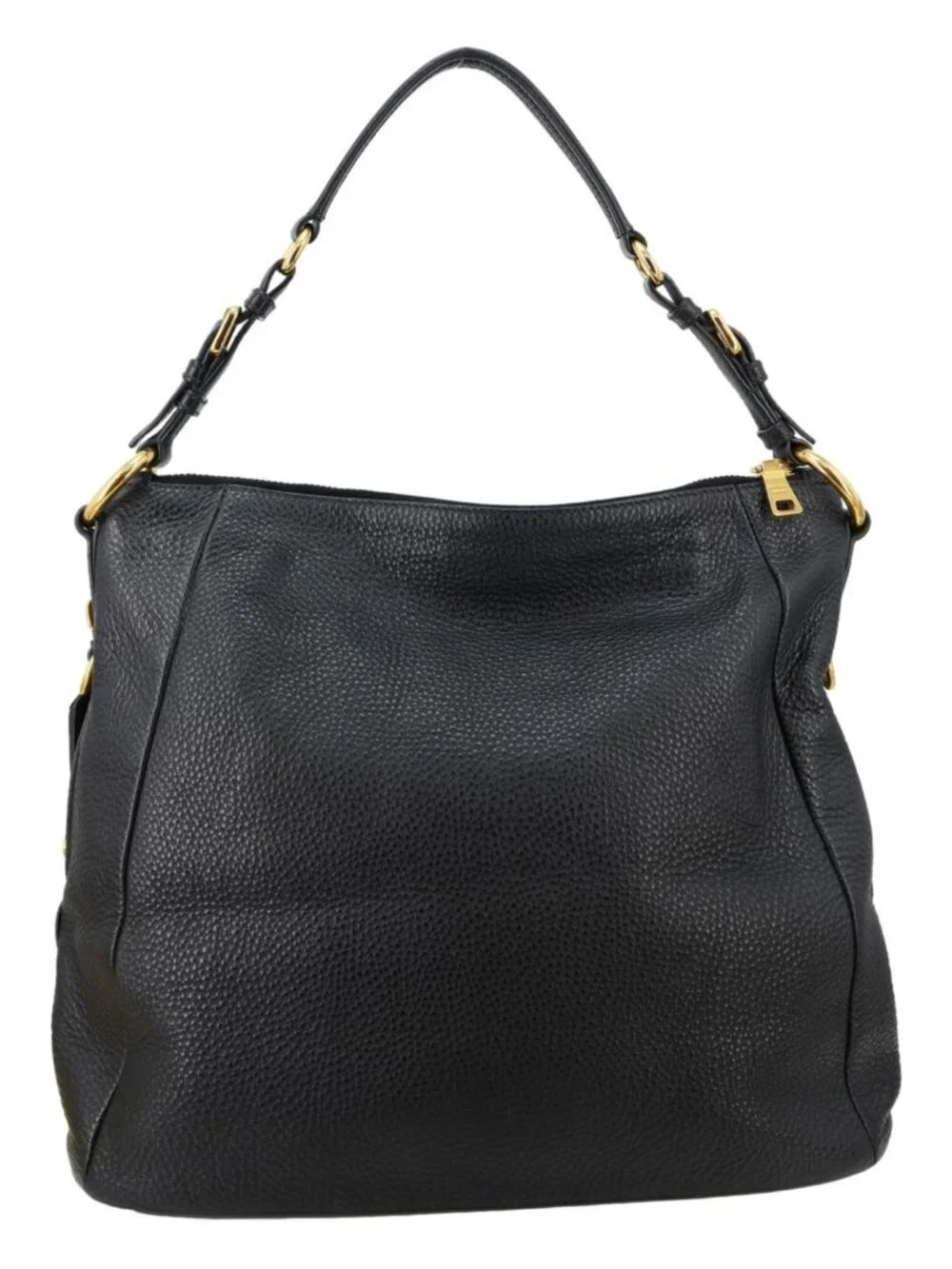 Prada  Vitello Daino Pebbled Leather Hobo Bag Black